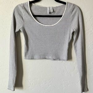 H&M Ribbed Black & White Crop Top Long sleeve Size Small